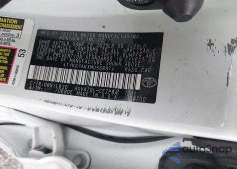 2021 Toyota Camry Xse z USA, uszkodzony, nr VIN 4T1K61AKXMU568974